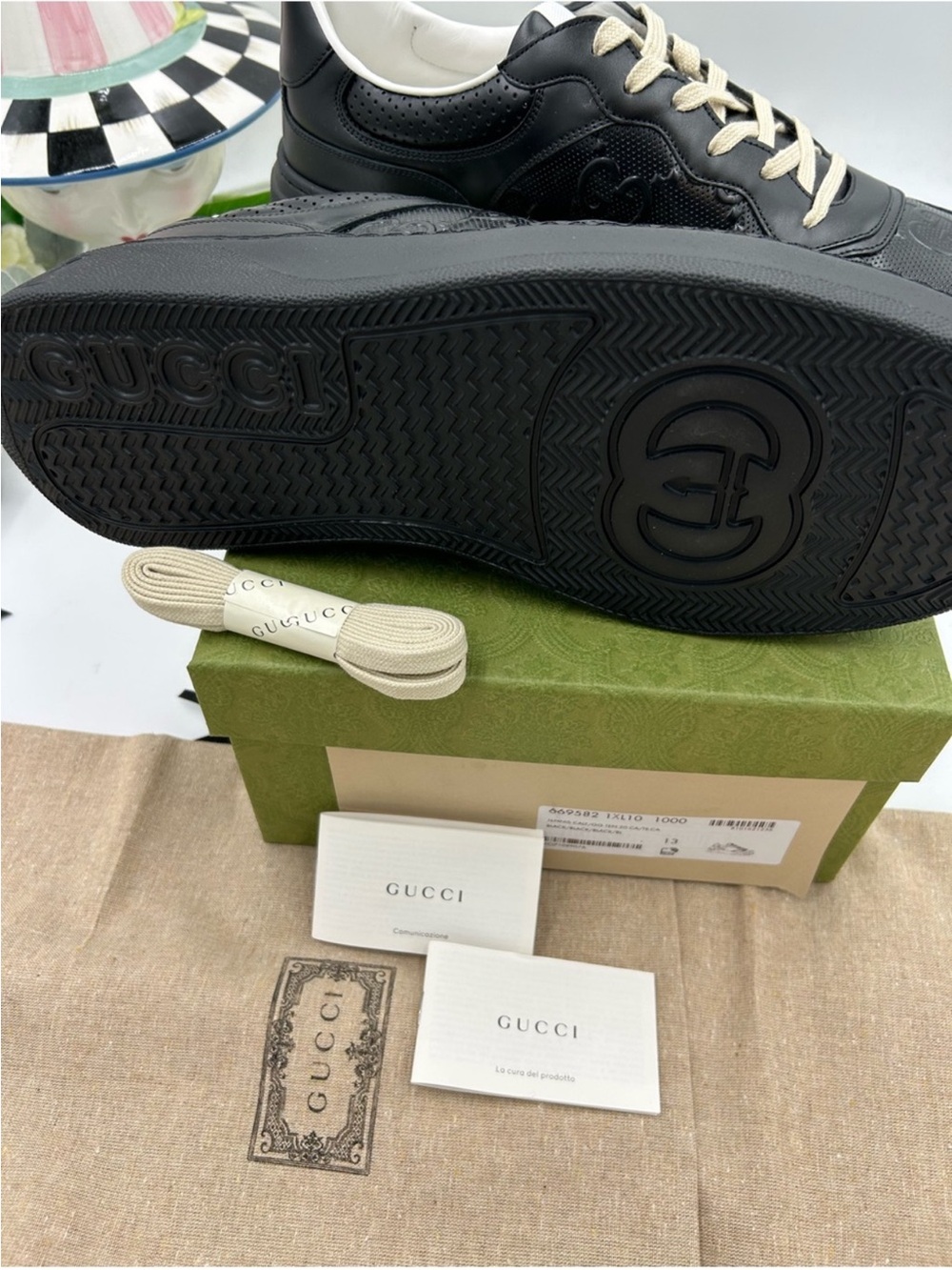 Men’s Gucci GG embossed leather sneakers size 13 fit 13.5 US made in Italy - Picture 9 of 14